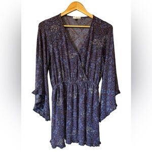 Wild moss Purple Floral Mini Trumpet Long Sleeve Dress | Women’s L